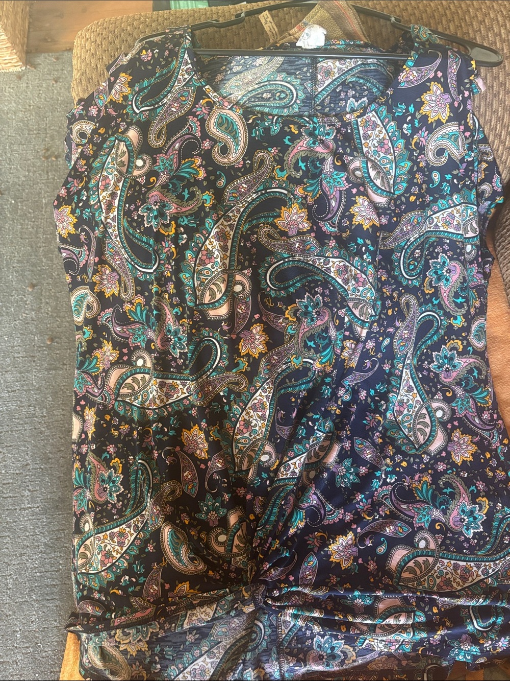 Cold Shoulder Paisley Print Blouse - Teal, Yellow & Pink